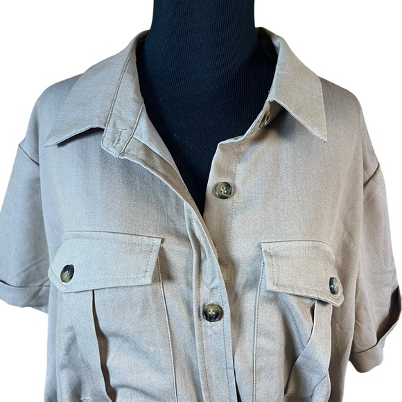 Pretty garden- Stylish Tan Button-Up Shirt Dress XXL NWT - Picture 5 of 12